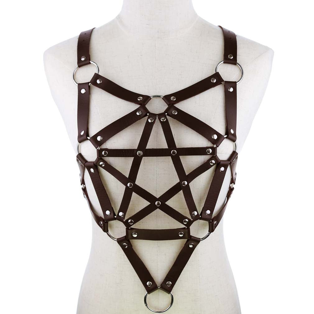 Pentagram leather body harness