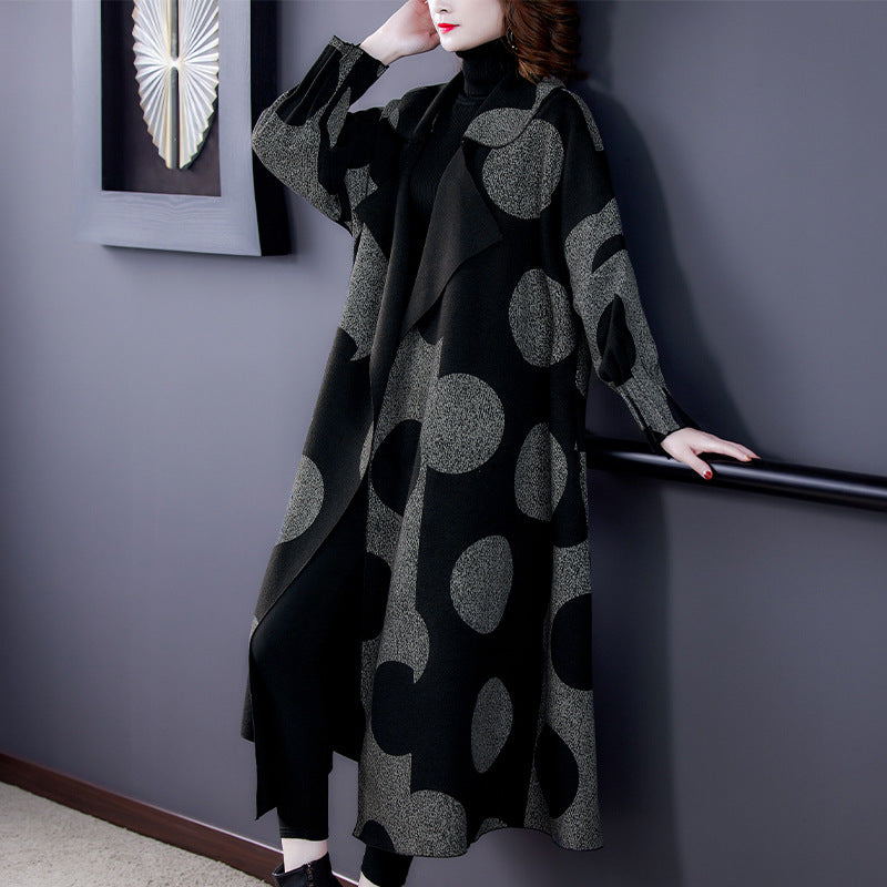 Loose Mid-length Large Lapel Polka Dot Coat