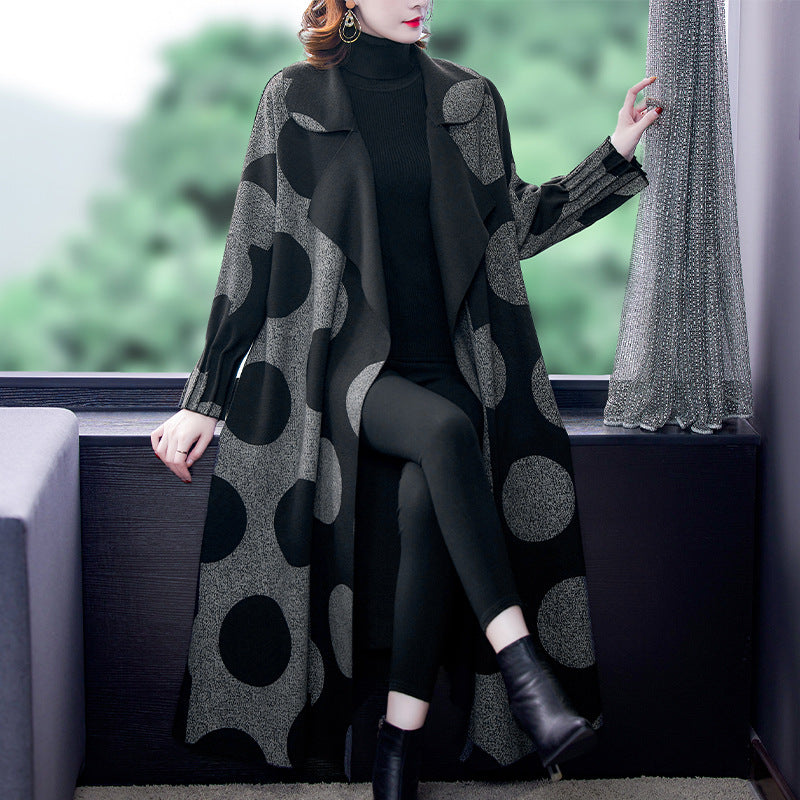 Loose Mid-length Large Lapel Polka Dot Coat