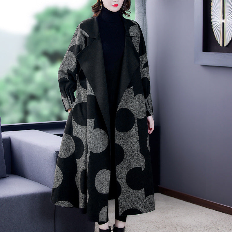 Loose Mid-length Large Lapel Polka Dot Coat