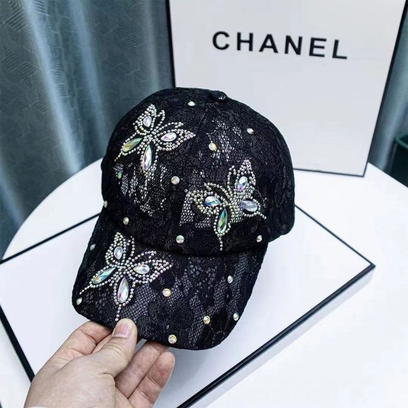 Women's Lace Flower Butterfly Rhinestone Baseball Cap