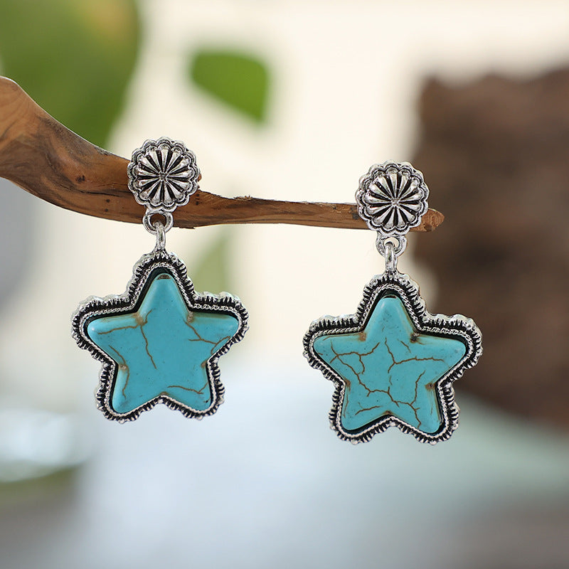 Turquoise Five-pointed Star Earrings