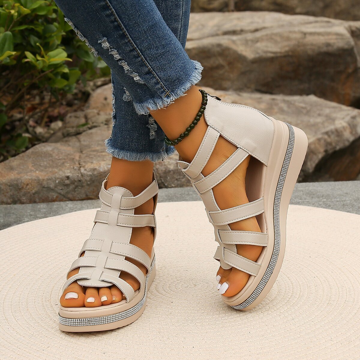 Women's Wedge Rhinestone Platform Sandals