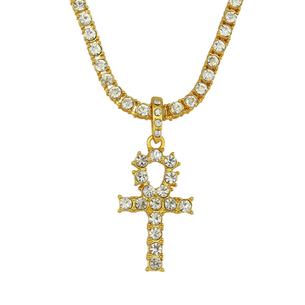 Cross Pendant Single Row Diamond Necklace