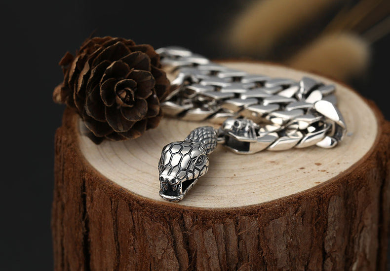 Thai Sterling Silver Snake Head Bracelet