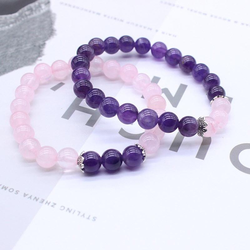 Natural Stone Amethyst Pink Crystal Lotus Bracelet