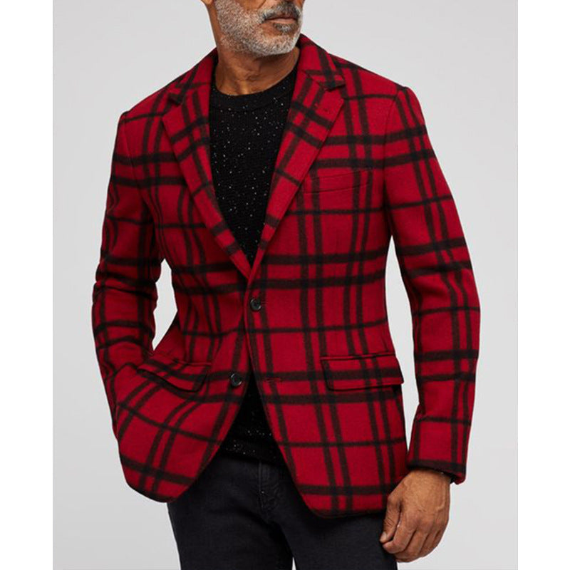 Single Row Two Button Plaid Blazer