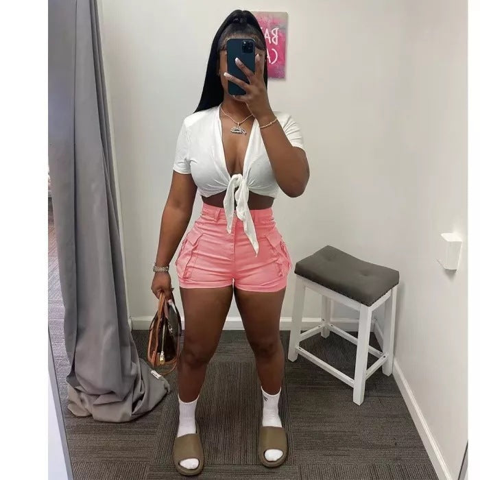 Straight High Waist Slimming Solid Color Workwear Shorts