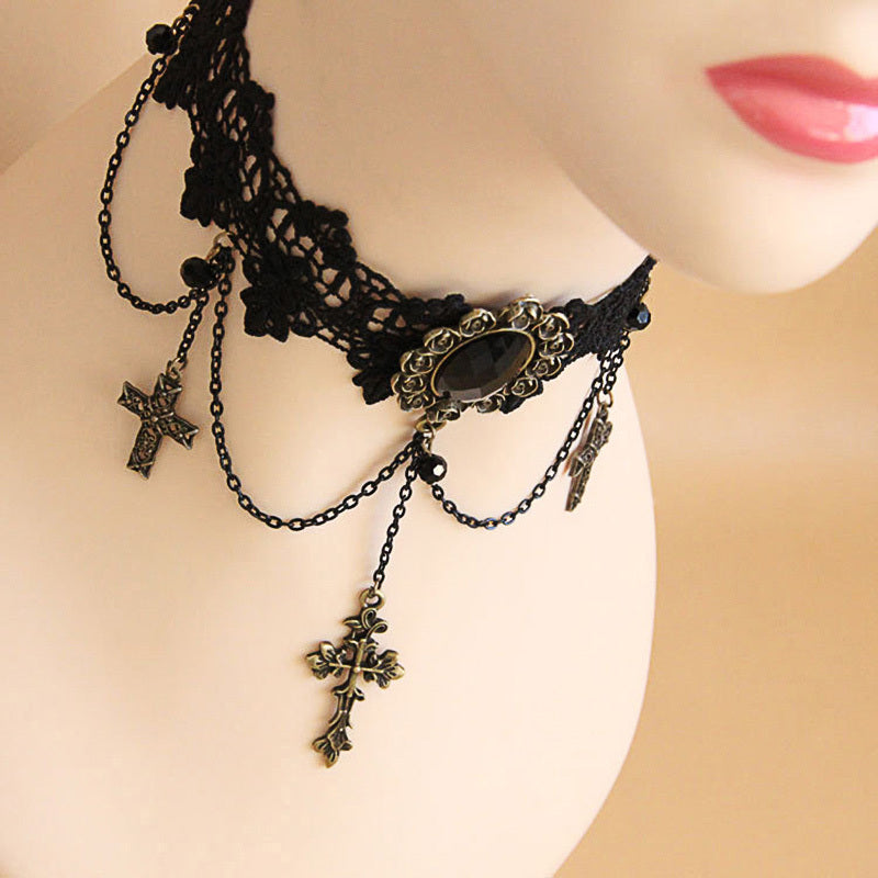 Gothic Lace Cross Necklace