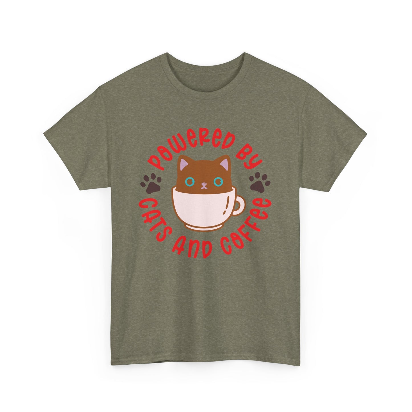 Powered by Cats and Coffee. Heavy Cotton T-Shirt