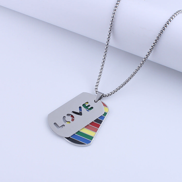 Rainbow Dog Tag Necklace