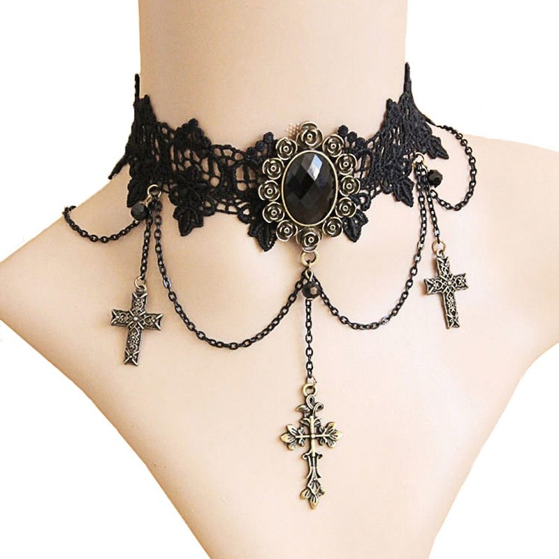 Gothic Lace Cross Necklace