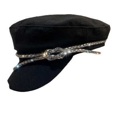 Rhinestone Woolen Navy Hat