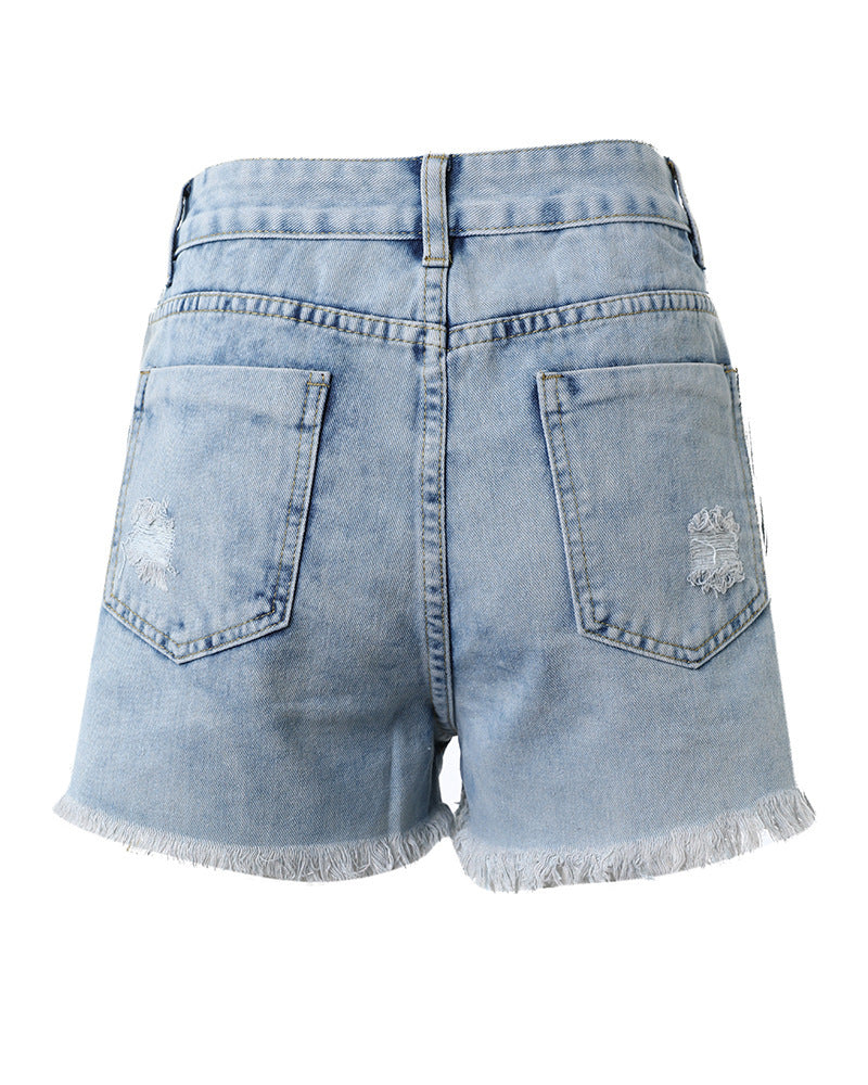 Side Zipper Ripped High Waist Denim Shorts