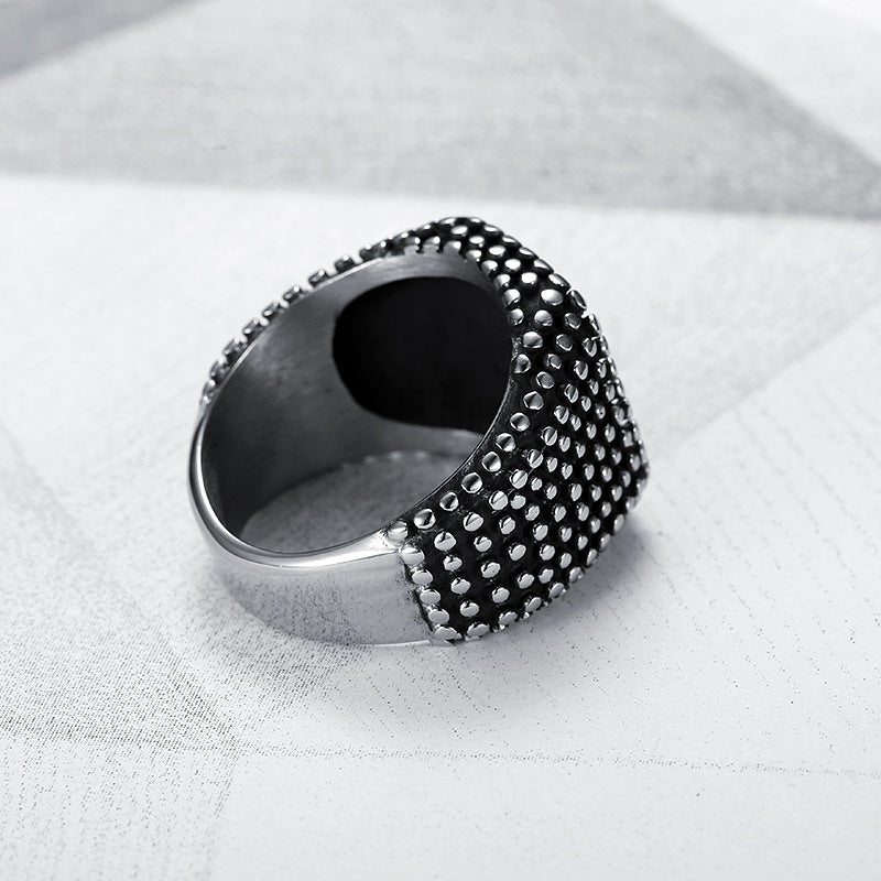 Men's Fashion Black Square Hemp Dot Ring