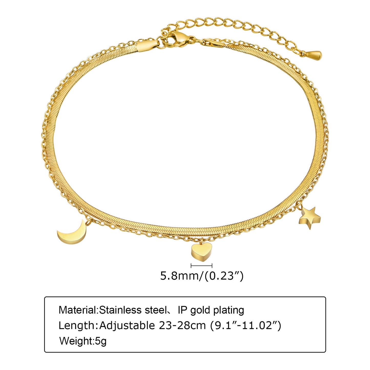 Stainless Steel Double-layer Hollow Heart-shaped Snake Anklet