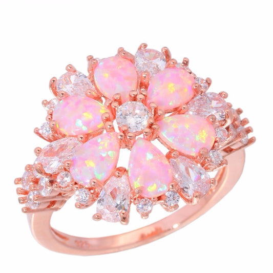 Pink Opal Flower Ring