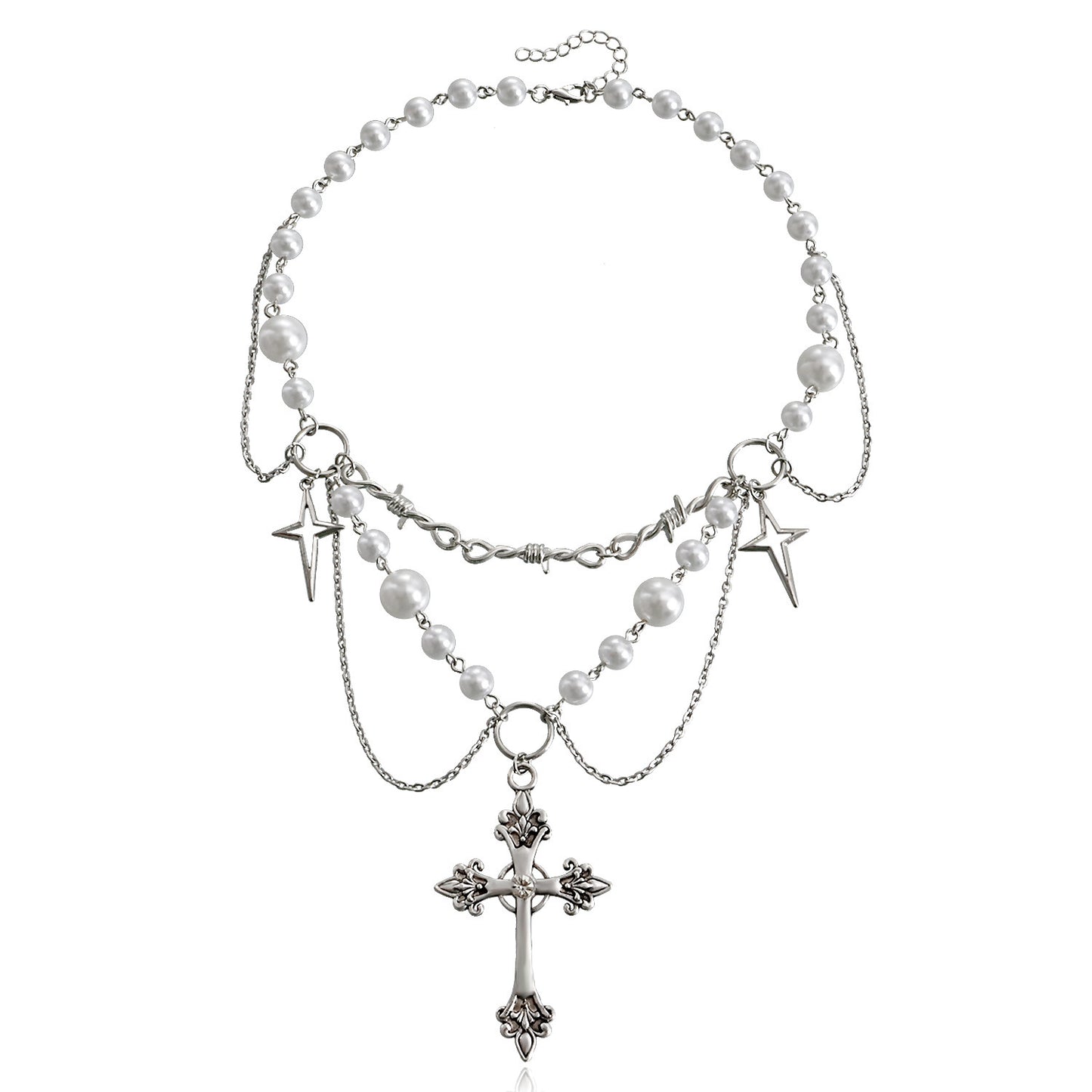 Gothic Pearl Tassel Cross Necklace