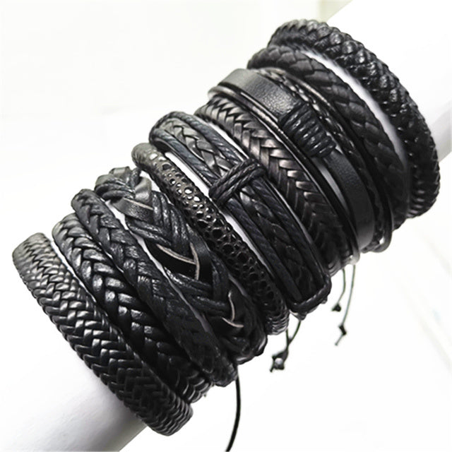 10pcs Set Woven Leather Bracelets