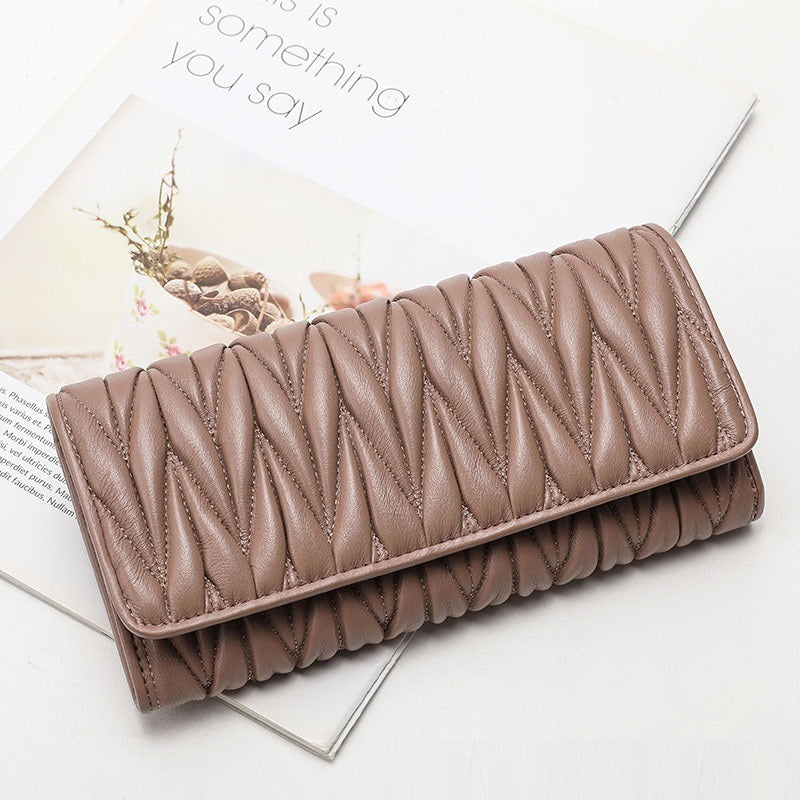 Fashion Multi-card-slot Pleated Genuine Leather Wallet