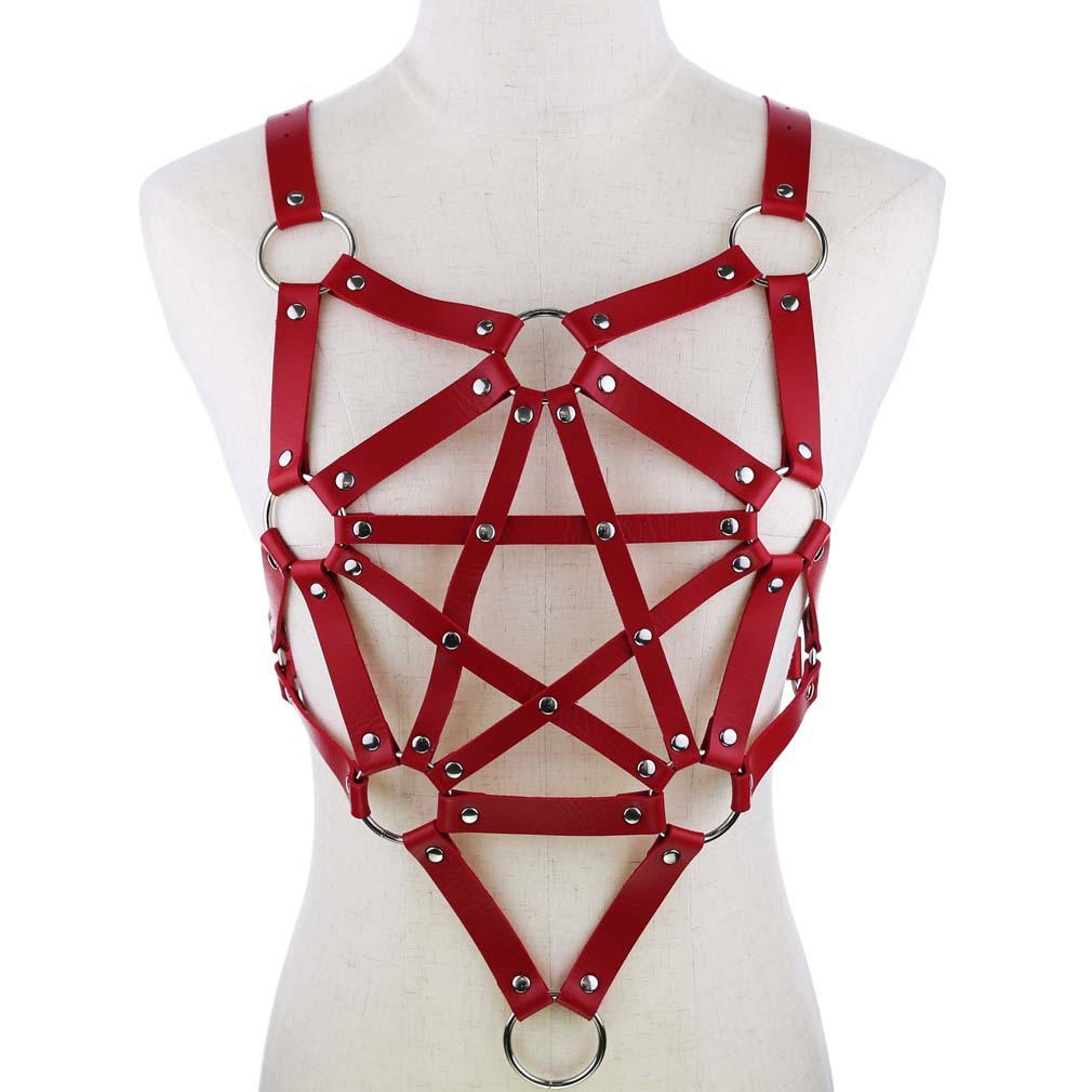 Pentagram leather body harness