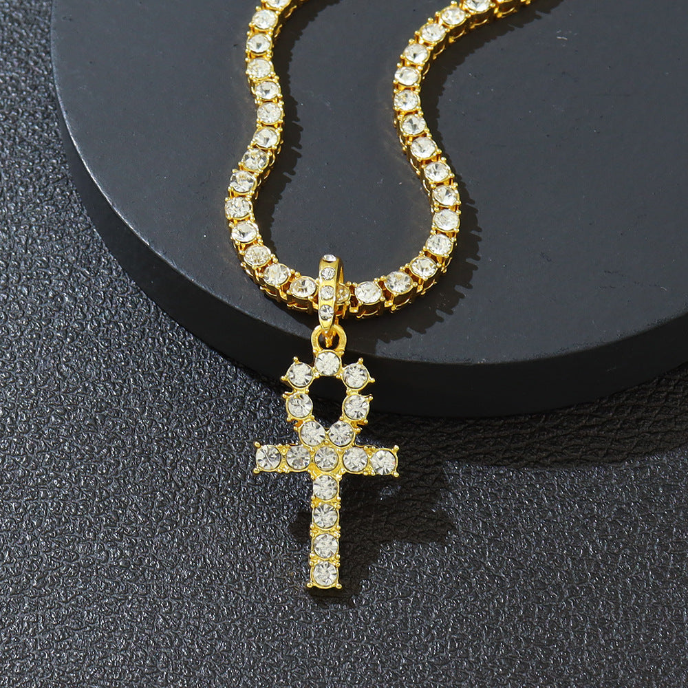 Cross Pendant Single Row Diamond Necklace