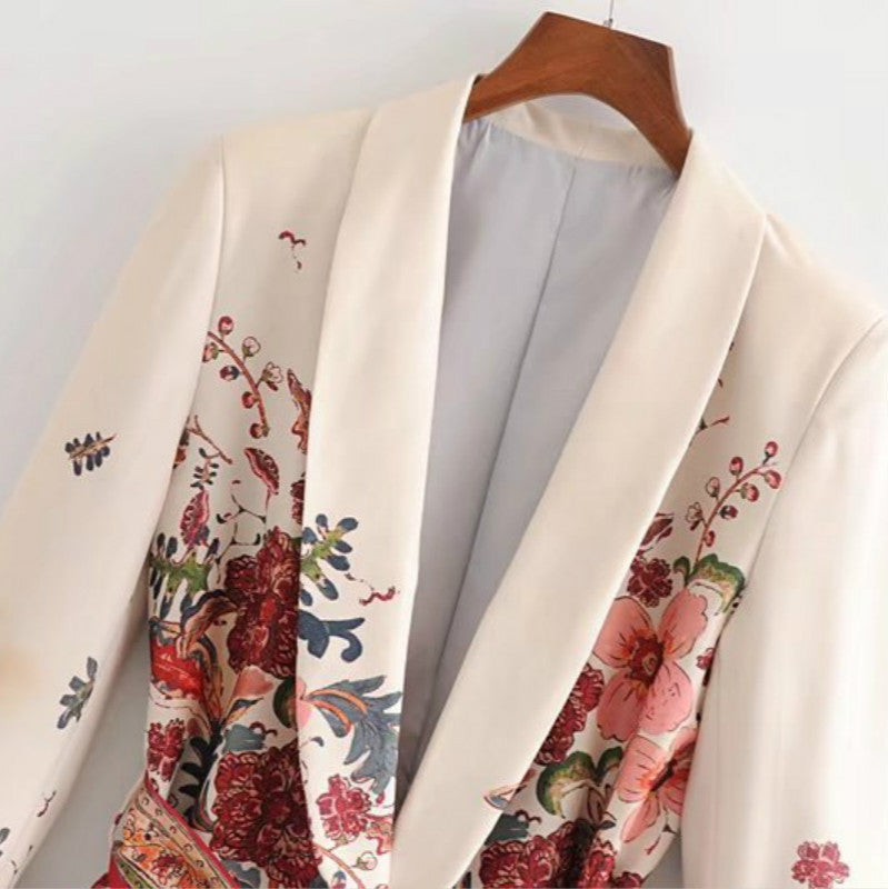 Women's floral jacket + wide leg pants suit