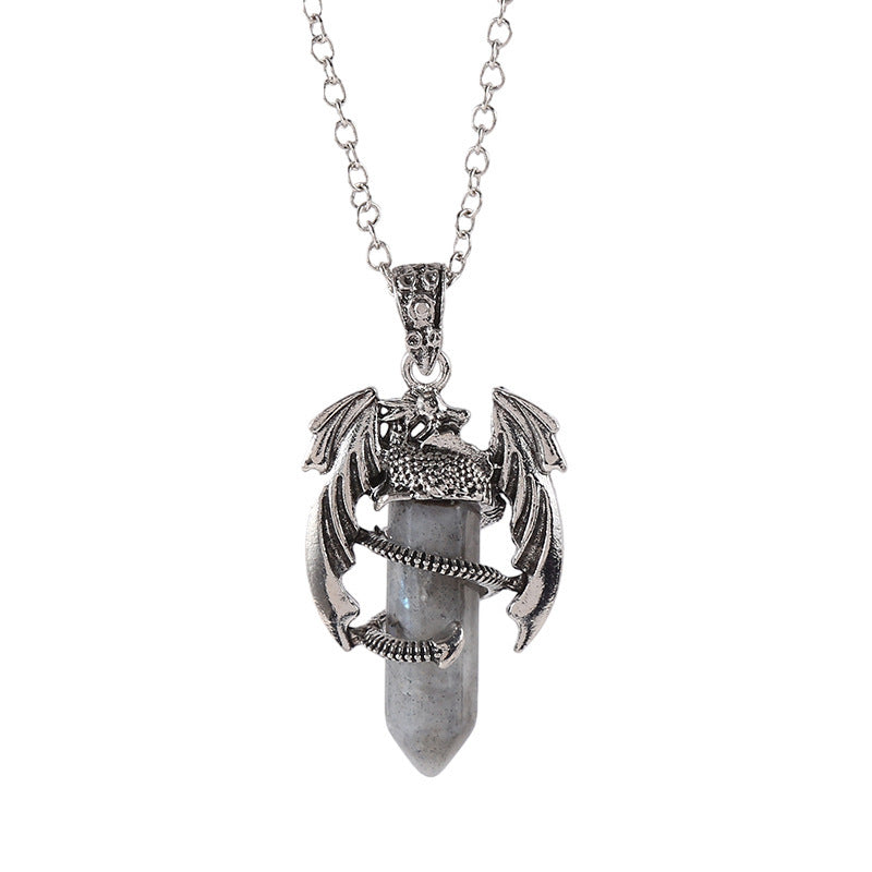 Natural Crystal Flying Dragon Pendant Necklace