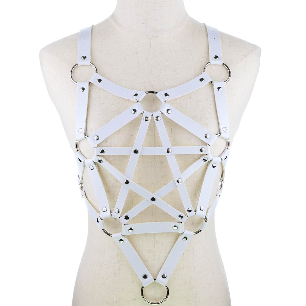 Pentagram leather body harness