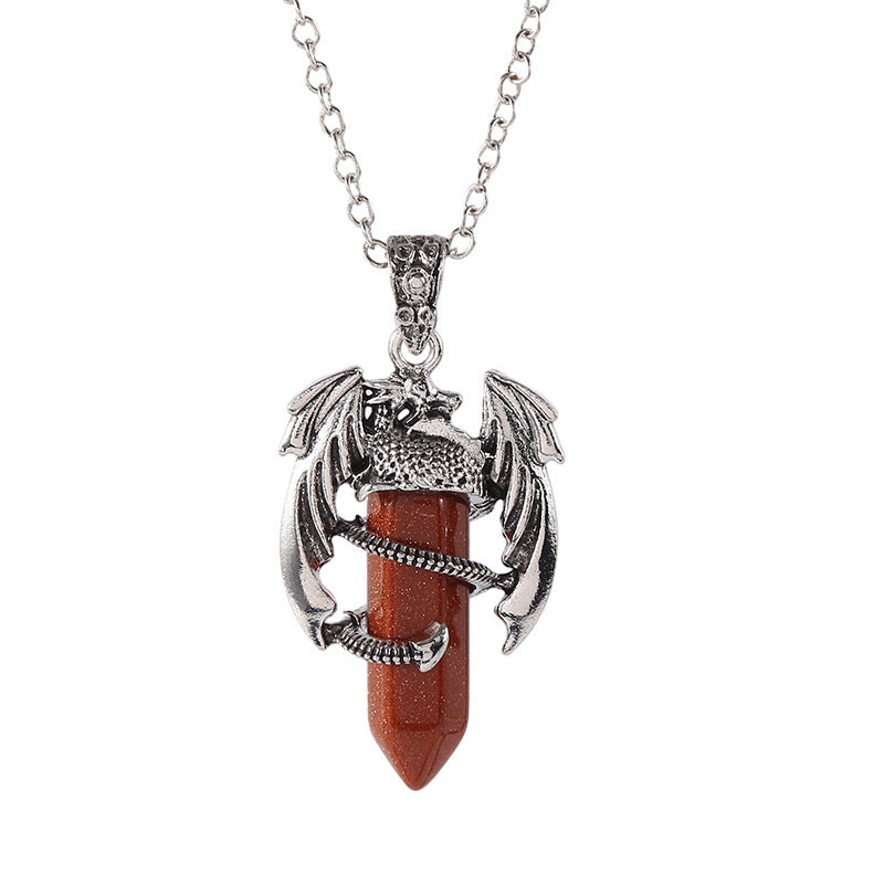 Natural Crystal Flying Dragon Pendant Necklace