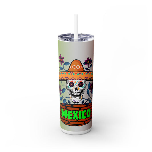 Mexico, Skull. 20oz Skinny Tumbler with Straw