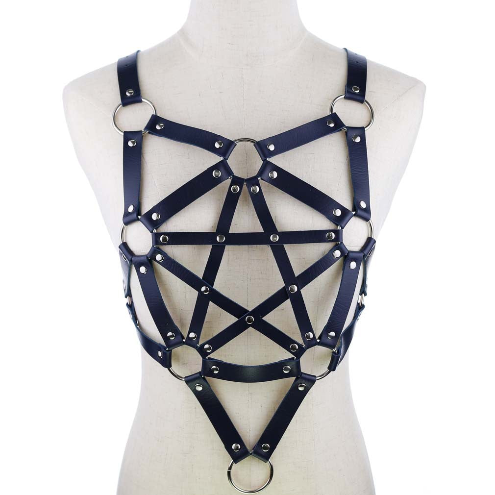 Pentagram leather body harness