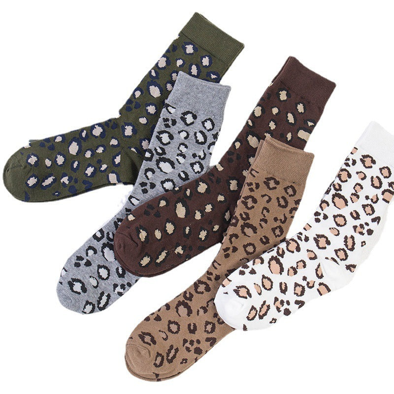 Cotton Leopard Print Tube Socks