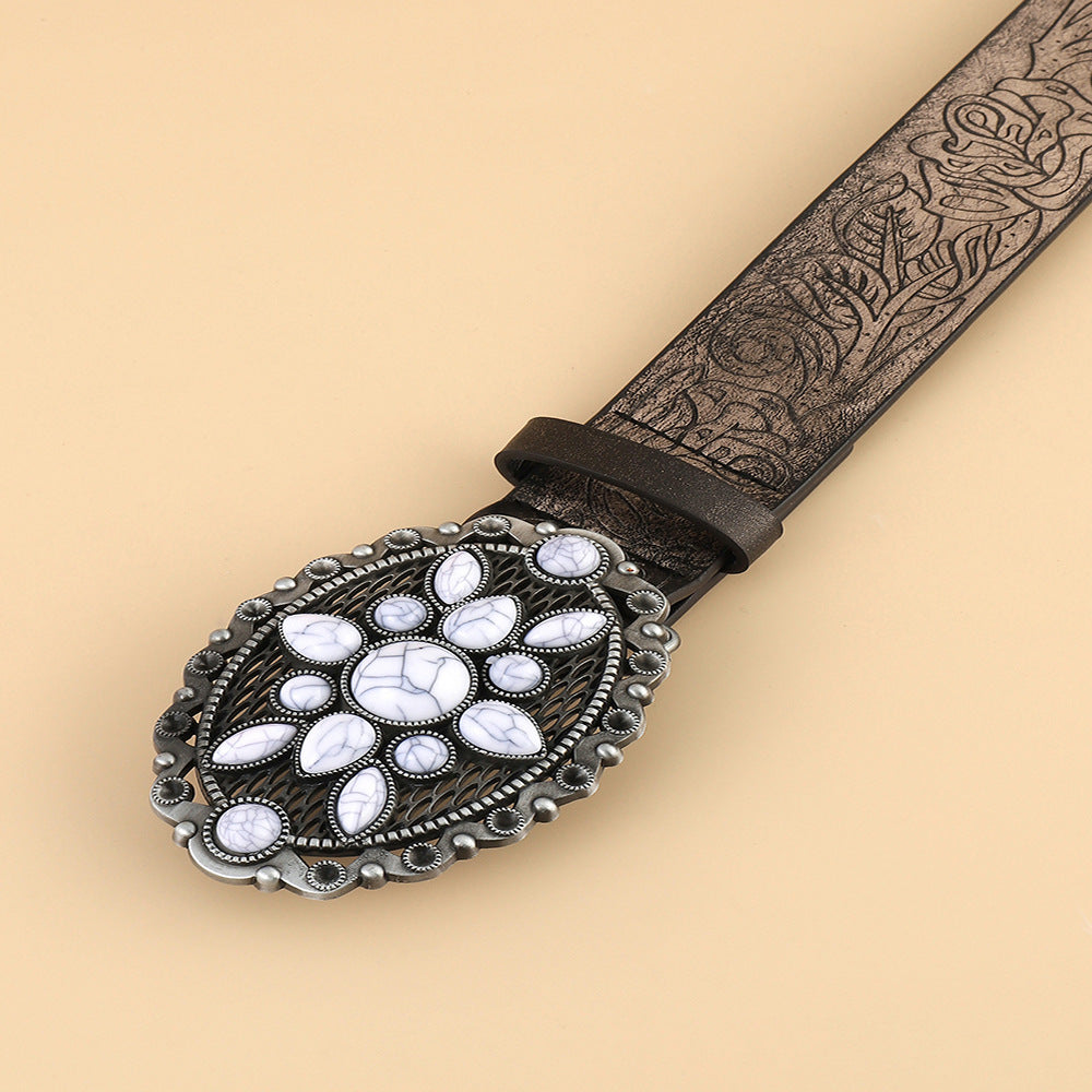 Retro White Gem Fashion Belt