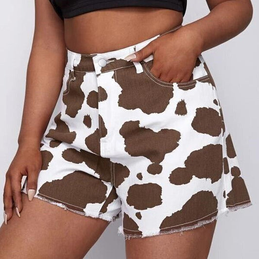 Women's Cow Print Denim Shorts