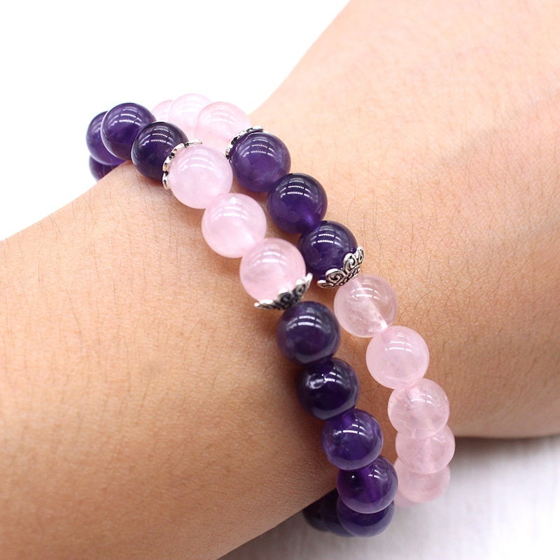 Natural Stone Amethyst Pink Crystal Lotus Bracelet