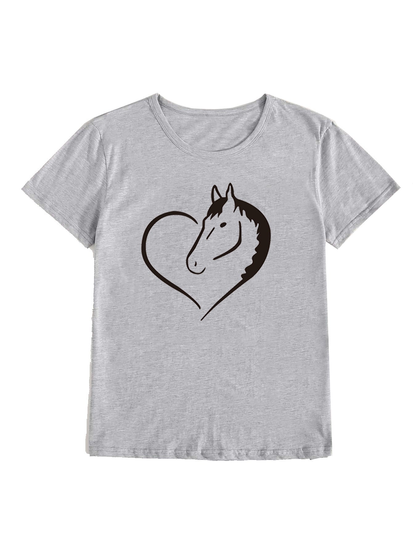 Heart Horse Pattern Short Sleeve Shirt