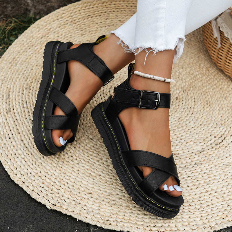 Cross-strap Buckle Plus Size Roman Style Sandals