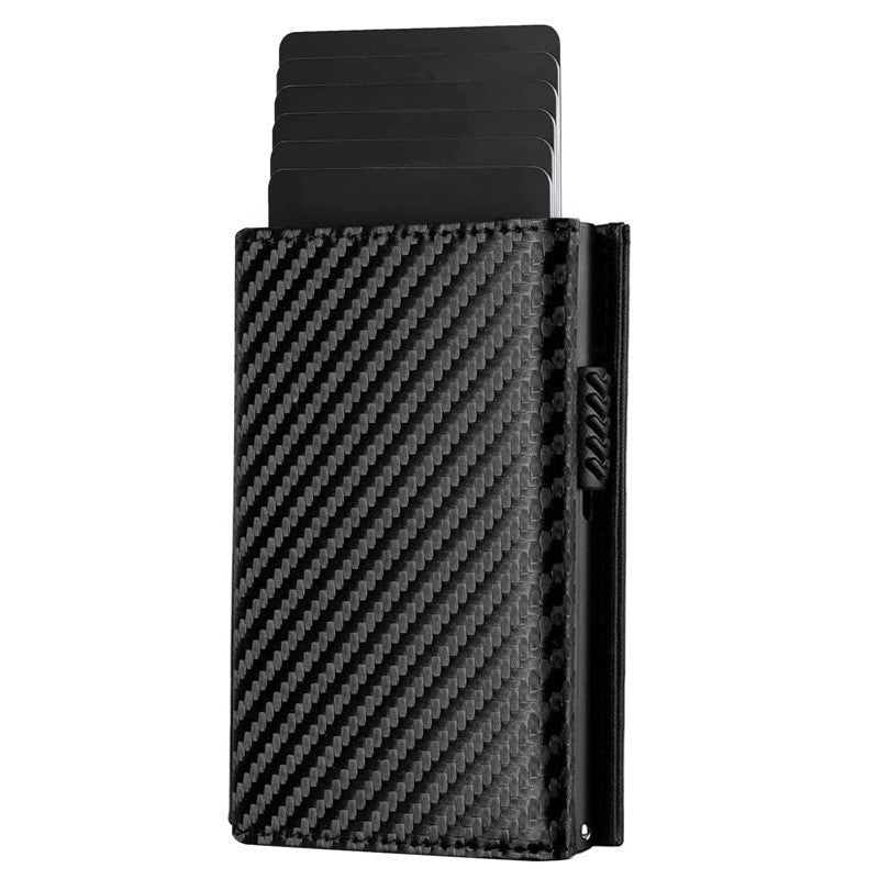 Carbon Fiber Large Capacity Automatic Aluminum Box Anti-theft Swiping Multiple Card Slots Wallet