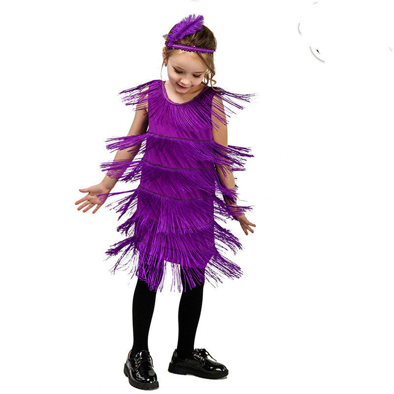 Childrens Retro Latin Dance Tassel Dress