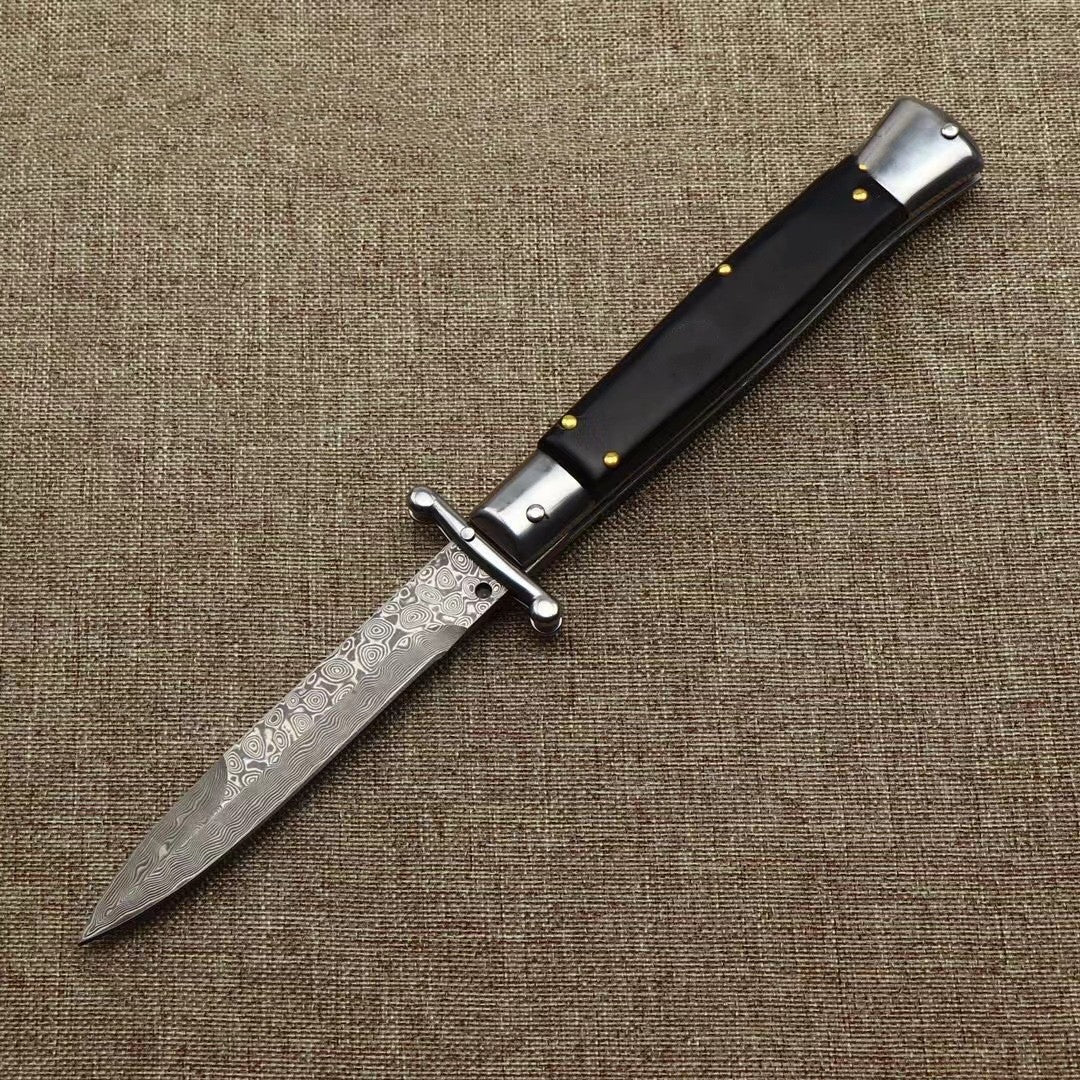 Italian Mafia Damascus Steel Folding Knife