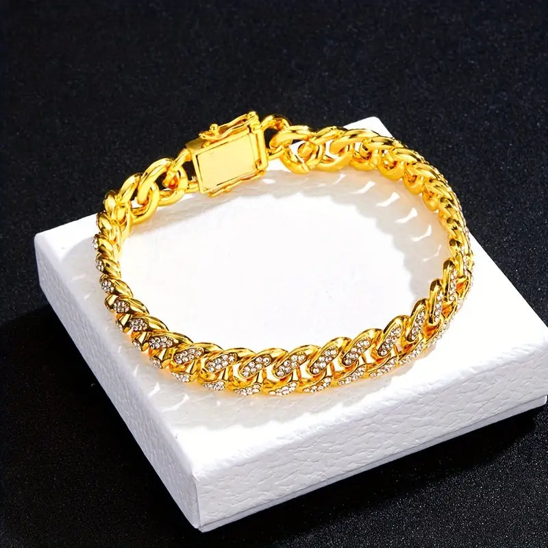 Rhinestone Cuban Chain Bracelet.