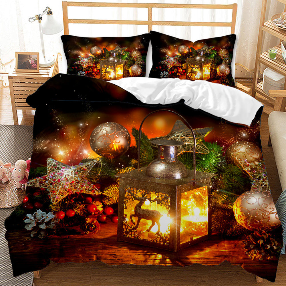 Christmas 3D Digital Print Ground Bedding Three-piece Set