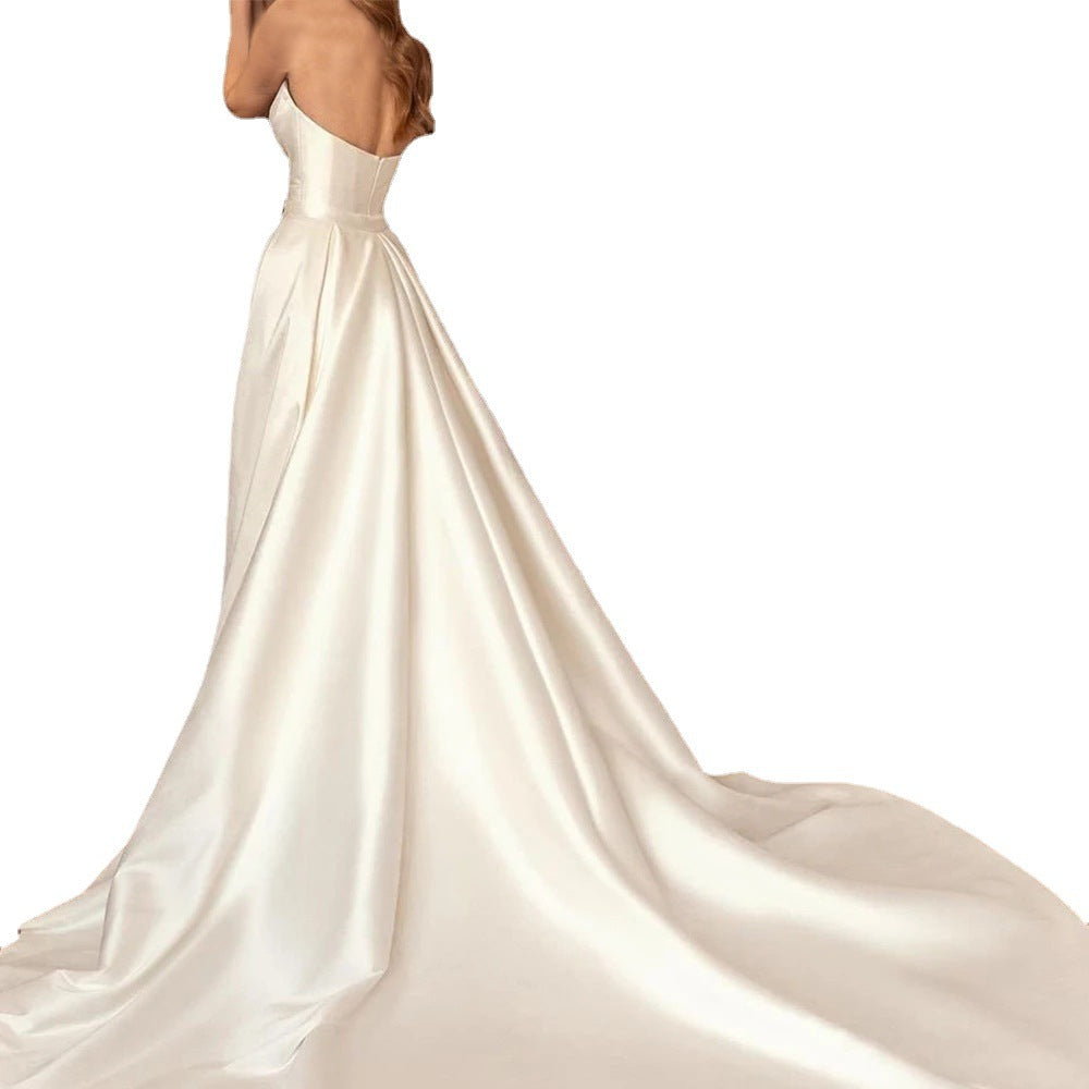 Satin Sheath Sexy Backless High Waist Wedding Dress