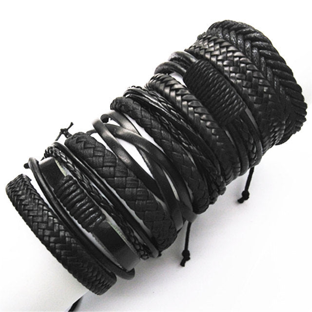 10pcs Set Woven Leather Bracelets