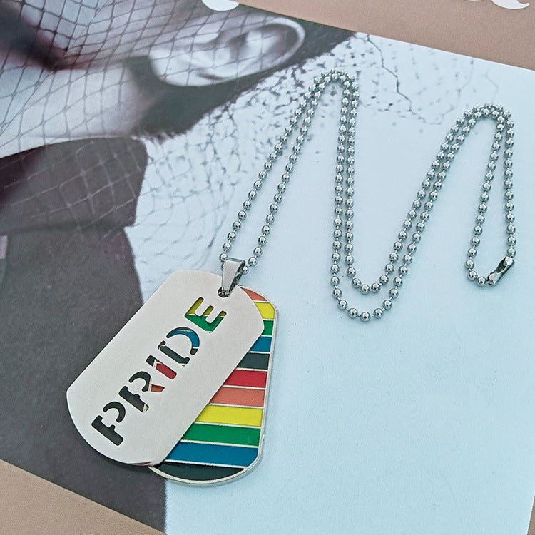 Rainbow Dog Tag Necklace