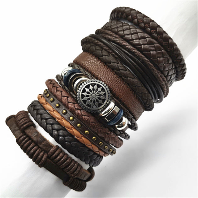 10pcs Set Woven Leather Bracelets