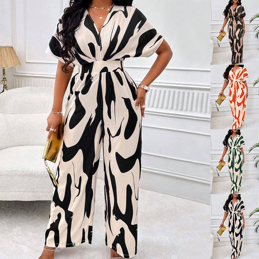 V-neck Loose Printed Jumpsuit