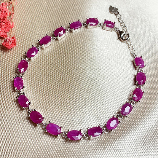 Natural 925 Silver Inlaid Ruby Bracelet