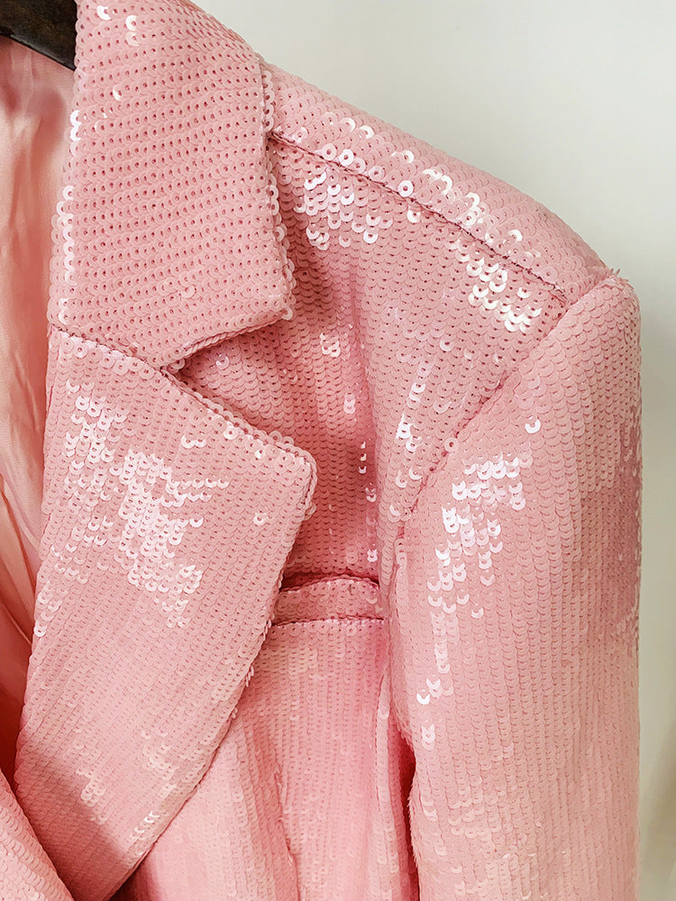 Double-breasted Pink Sequined Blazer